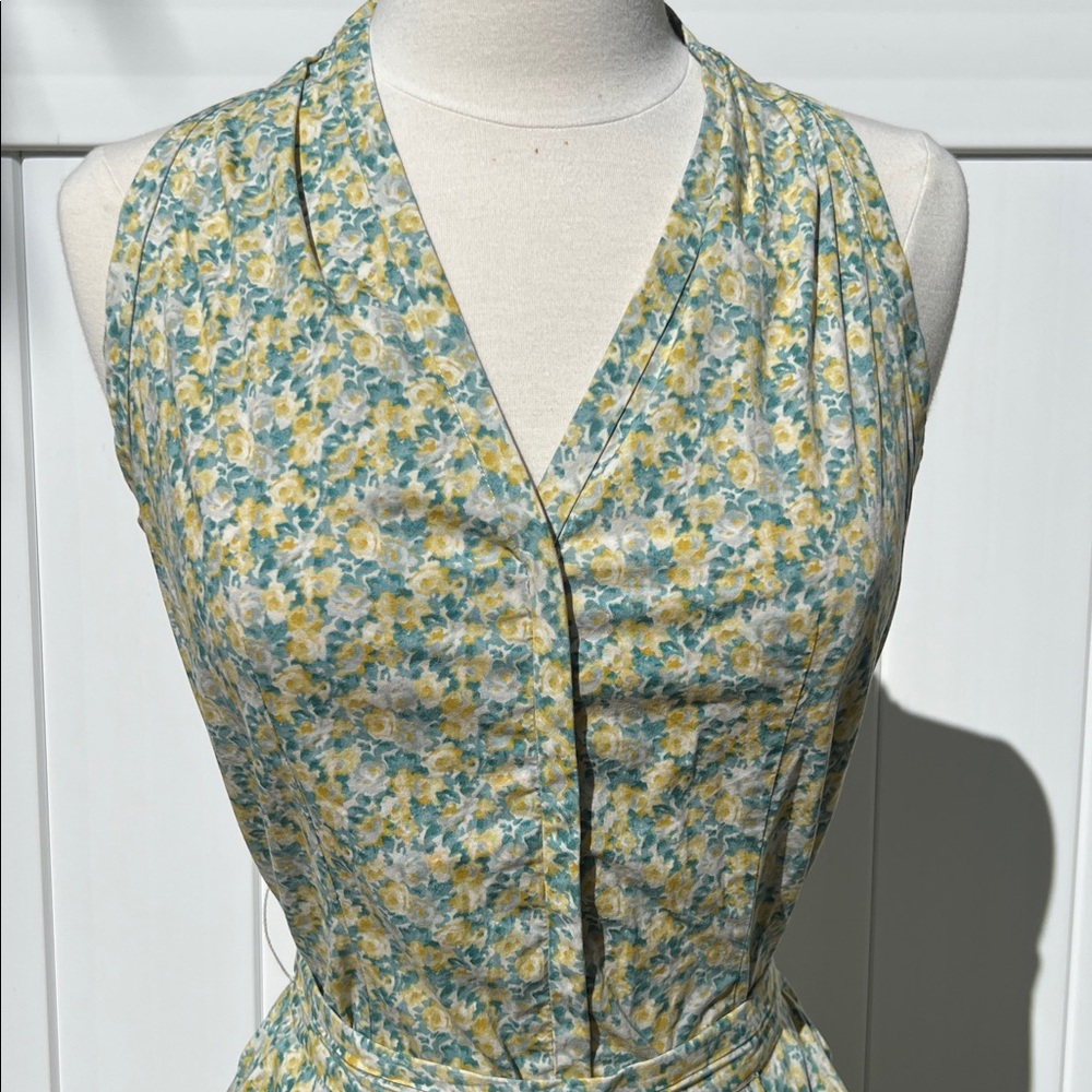 Talbots Yellow Blue Floral Peplum Blouse Sleeveless V Neck Tailored Top 2 - Picture 5 of 5